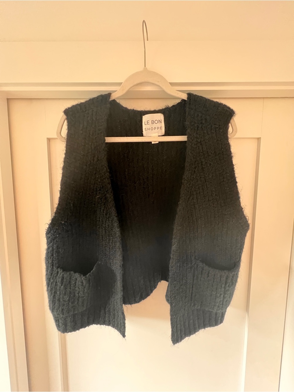 Le Bon Shoppe Alpaca Grandpa Vest Black XS/S Open Front Pocket Cardigan